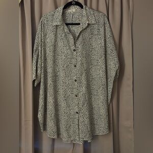 Black and creamy-white Polka Dot Oversized Button up Blouse